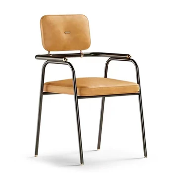 Железный обеденный стул ZL С Минималистичным Подлокотником, Кожаное Кресло для конференций, Средневековая Спинка, Кресло для учебы